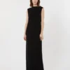 Robe longue légère en cady, noire Robe longue légère en cady, noire