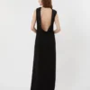 Robe longue légère en cady, noire Robe longue légère en cady, noire
