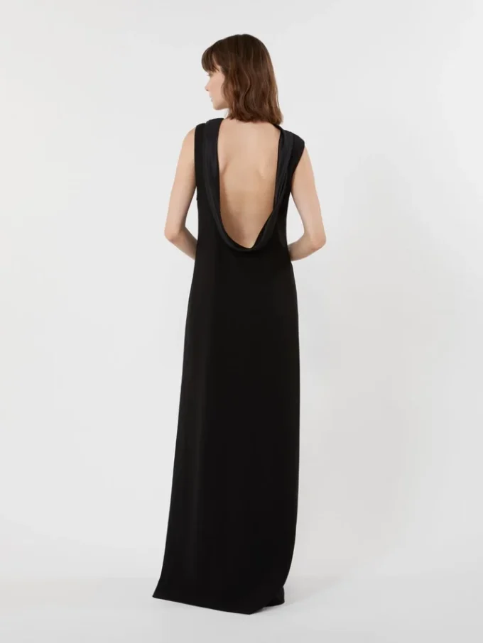 Robe longue légère en cady, noire Robe longue légère en cady, noire