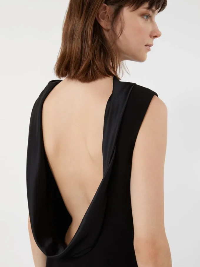 Robe longue légère en cady, noire Robe longue légère en cady, noire