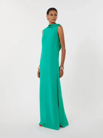 Robe longue légère en cady, verte