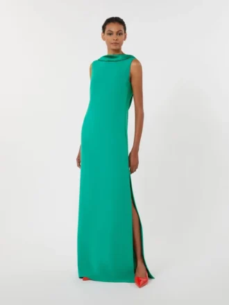 Robe longue légère en cady, verte