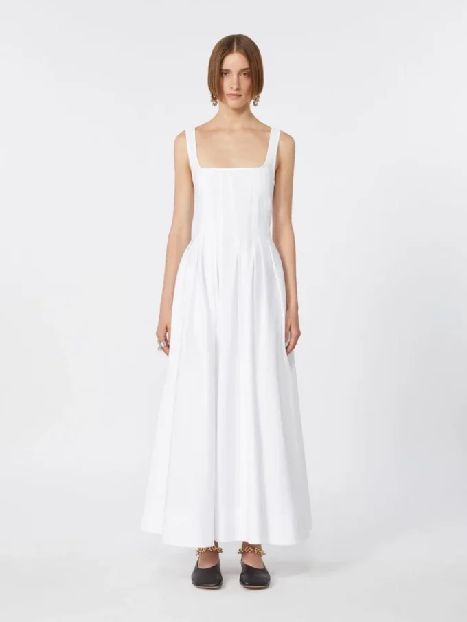 Robe longue sans manches en pur coton, blanc optique Robe longue sans manches en pur coton, blanc optique