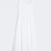 Robe longue sans manches en pur coton, blanc optique Robe longue sans manches en pur coton, blanc optique