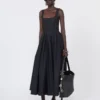 Robe longue sans manches en pur coton, noire Robe longue sans manches en pur coton, noire