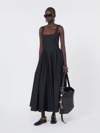 Robe longue sans manches en pur coton, noire