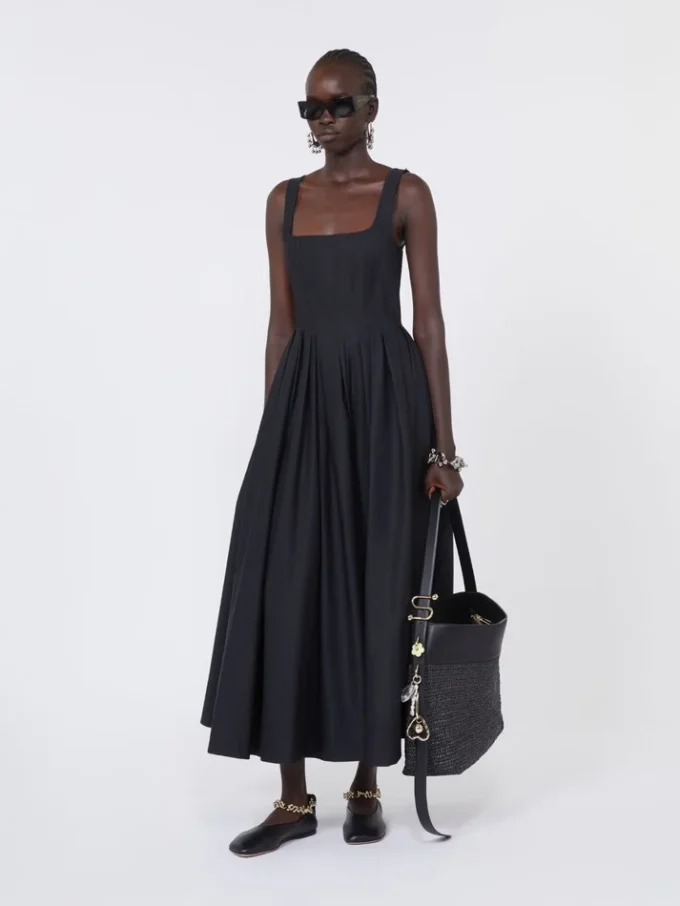 Robe longue sans manches en pur coton, noire Robe longue sans manches en pur coton, noire