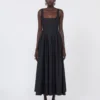 Robe longue sans manches en pur coton, noire Robe longue sans manches en pur coton, noire