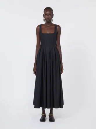 Robe longue sans manches en pur coton, noire