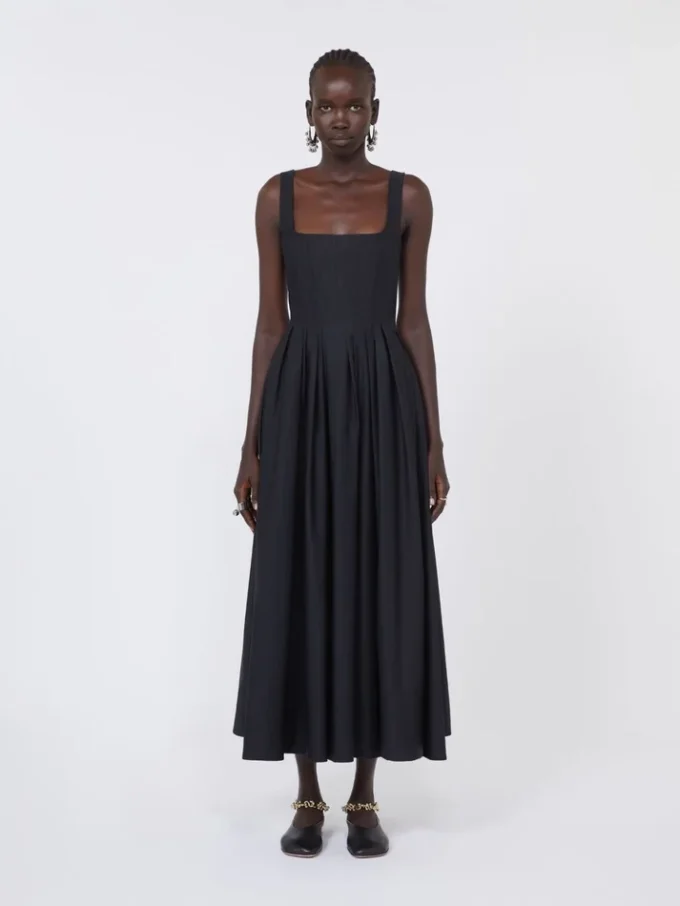 Robe longue sans manches en pur coton, noire Robe longue sans manches en pur coton, noire