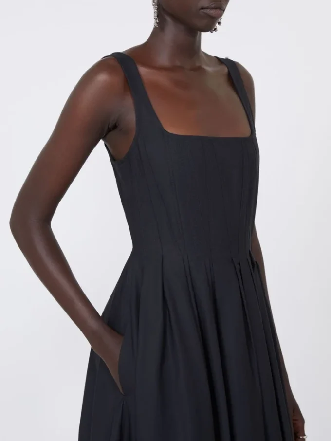 Robe longue sans manches en pur coton, noire Robe longue sans manches en pur coton, noire