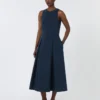 Robe longue évasée en jersey scuba, bleu outremer