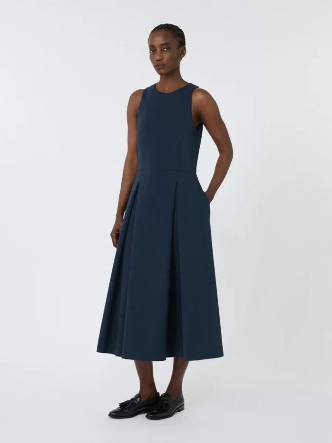 Robe longue évasée en jersey scuba, bleu outremer