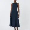 Robe longue évasée en jersey scuba, bleu outremer