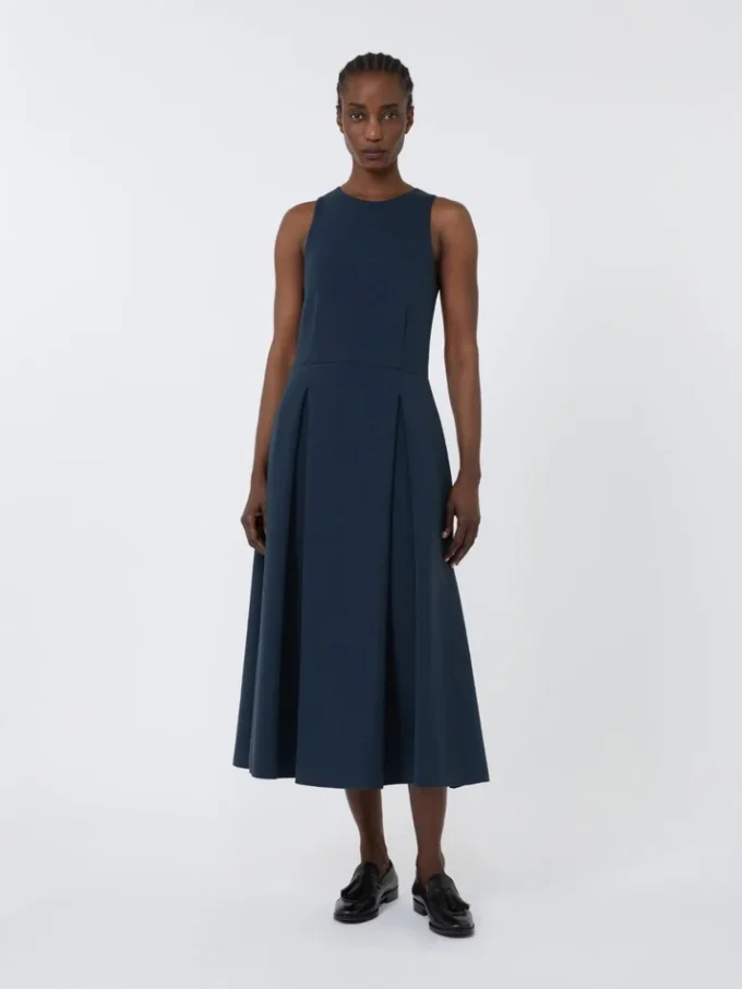 Robe longue évasée en jersey scuba, bleu outremer