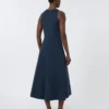 Robe longue évasée en jersey scuba, bleu outremer