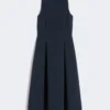 Robe longue évasée en jersey scuba, bleu outremer