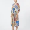 Robe midi en crêpe de Chine de soie imprimé, multicolore