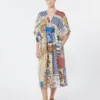 Robe midi en crêpe de Chine de soie imprimé, multicolore