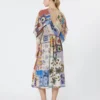 Robe midi en crêpe de Chine de soie imprimé, multicolore