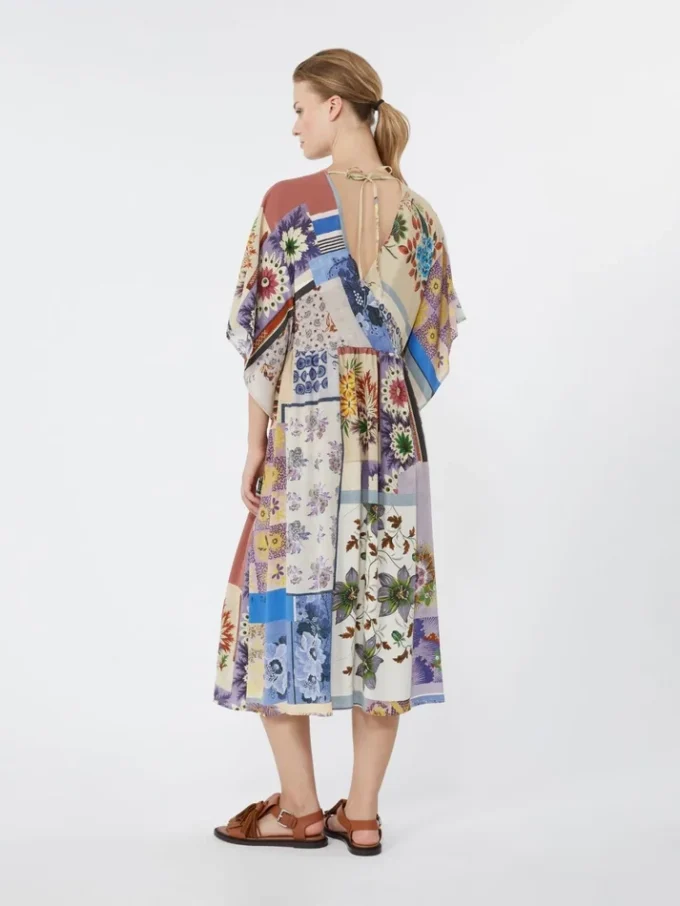 Robe midi en crêpe de Chine de soie imprimé, multicolore