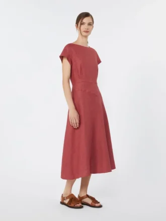 Robe midi en toile de lin, couleur cerise