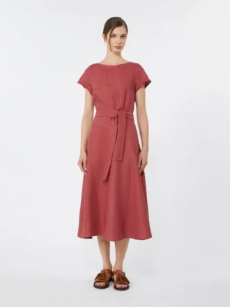 Robe midi en toile de lin, couleur cerise