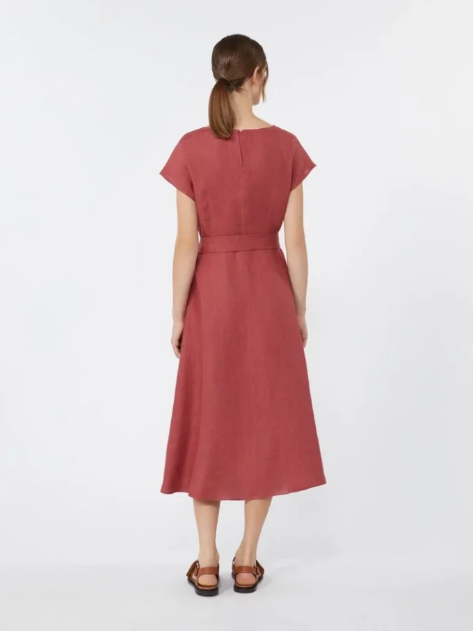 Robe midi en toile de lin, couleur cerise Robe midi en toile de lin, couleur cerise