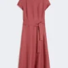 Robe midi en toile de lin, couleur cerise Robe midi en toile de lin, couleur cerise