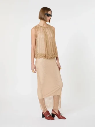 Robe sans manches en jersey avec cristaux, couleur camel