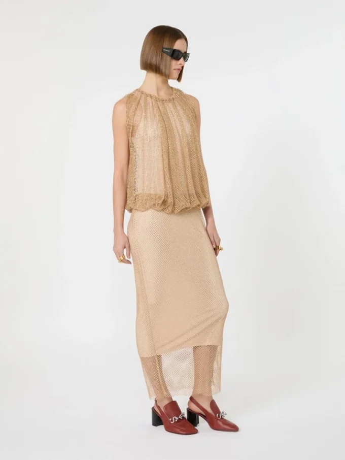 Robe sans manches en jersey avec cristaux, couleur camel Robe sans manches en jersey avec cristaux, couleur camel