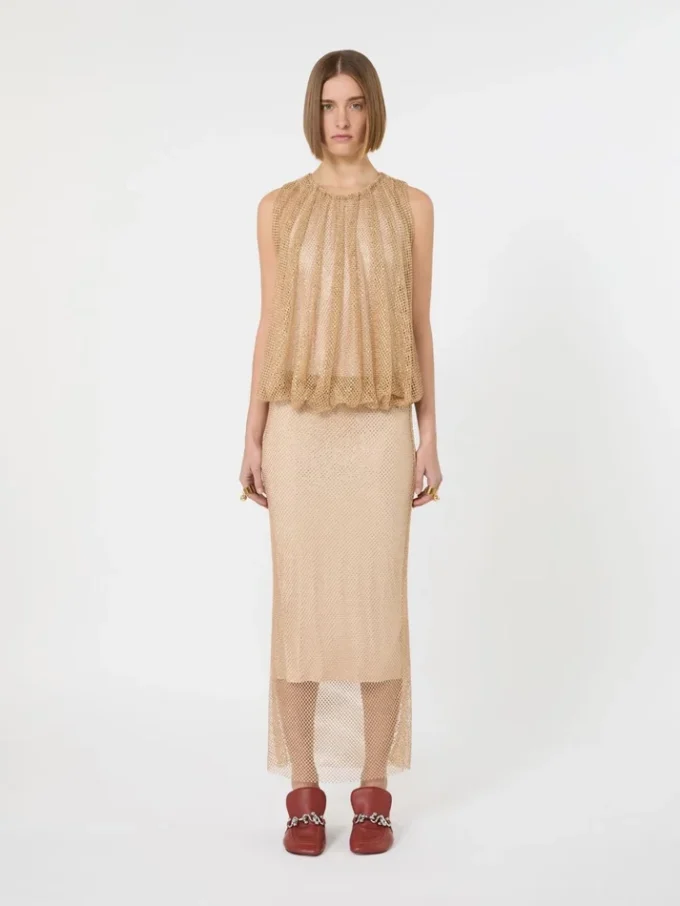 Robe sans manches en jersey avec cristaux, couleur camel Robe sans manches en jersey avec cristaux, couleur camel