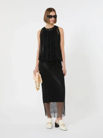 Robe sans manches en jersey avec cristaux, noire
