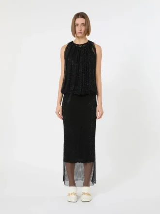 Robe sans manches en jersey avec cristaux, noire