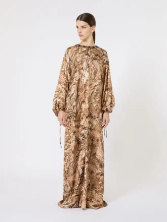 Robe tunique en soie imprimée, dorée