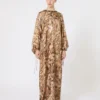 Robe tunique en soie imprimée, dorée Robe tunique en soie imprimée, dorée