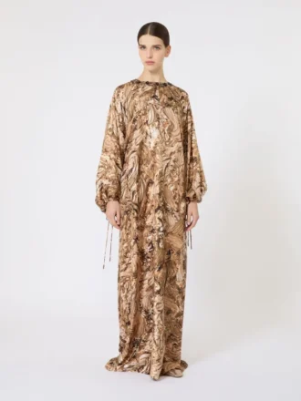 Robe tunique en soie imprimée, dorée