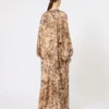 Robe tunique en soie imprimée, dorée Robe tunique en soie imprimée, dorée