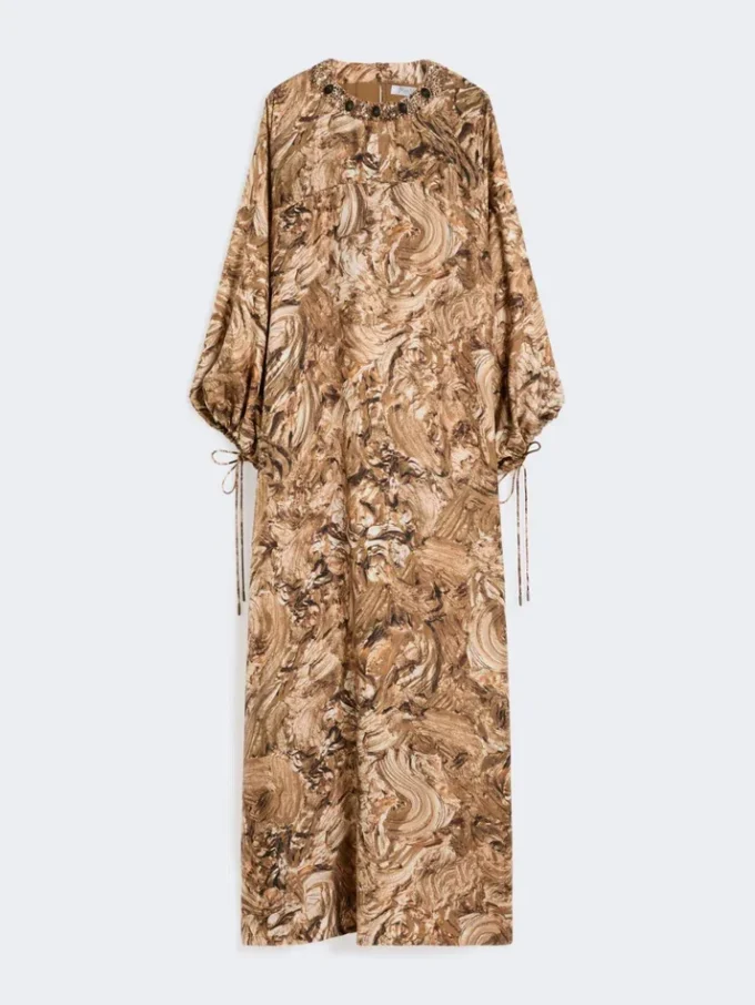 Robe tunique en soie imprimée, dorée Robe tunique en soie imprimée, dorée