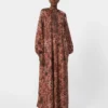 Robe évasée en soie imprimée, bordeaux Robe évasée en soie imprimée, bordeaux