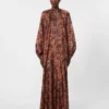 Robe évasée en soie imprimée, bordeaux Robe évasée en soie imprimée, bordeaux