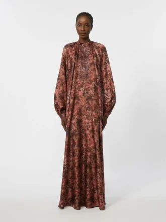 Robe évasée en soie imprimée, bordeaux