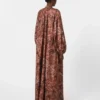 Robe évasée en soie imprimée, bordeaux Robe évasée en soie imprimée, bordeaux