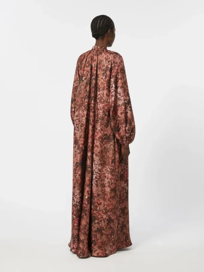 Robe évasée en soie imprimée, bordeaux Robe évasée en soie imprimée, bordeaux