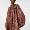 Robe évasée en soie imprimée, bordeaux Robe évasée en soie imprimée, bordeaux