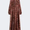 Robe évasée en soie imprimée, bordeaux Robe évasée en soie imprimée, bordeaux