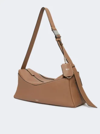 Sac à bandoulière en cuir de taille moyenne, marron