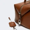 Sac bolero moyen en cuir naturel, brun ambré