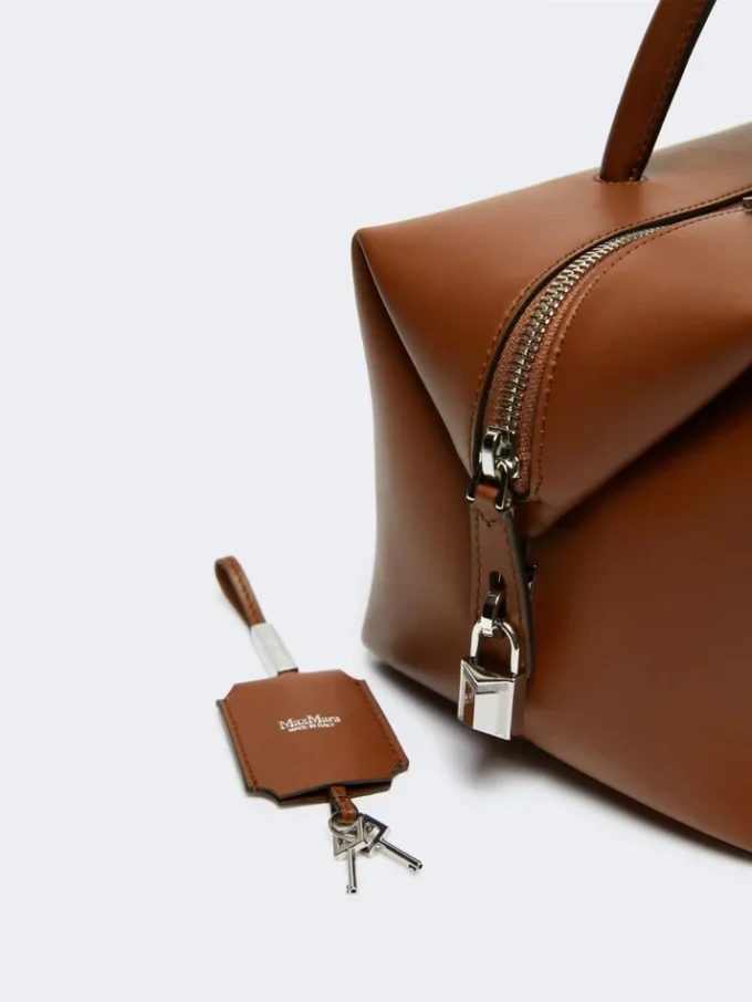 Sac bolero moyen en cuir naturel, brun ambré
