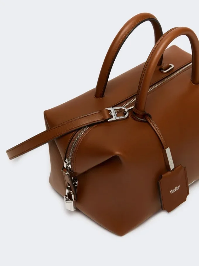 Sac bolero moyen en cuir naturel, brun ambré